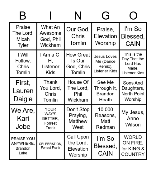 Music Bingo #1 Bingo Card