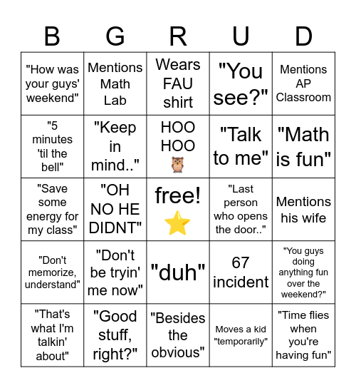 Bergrud Bingo Card