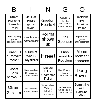 TGA 2025 Bingo Card