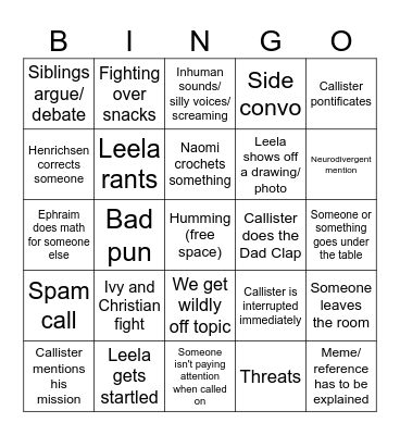 dnd bingo Card