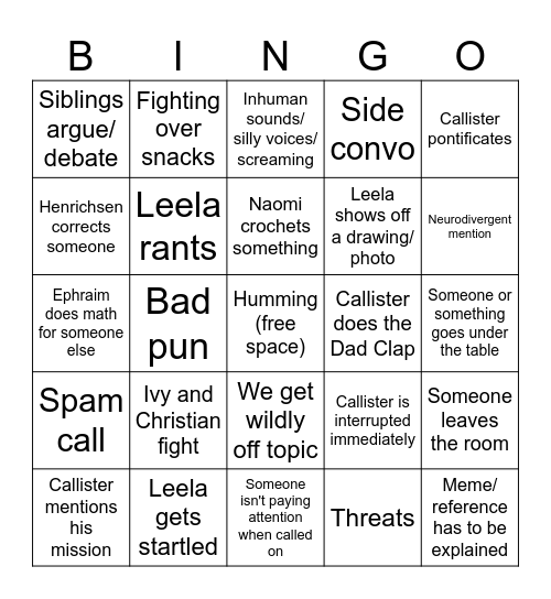 dnd bingo Card
