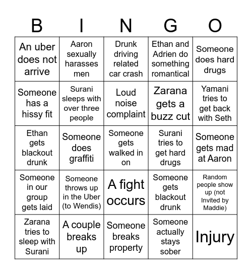 Afterparty bingo Card