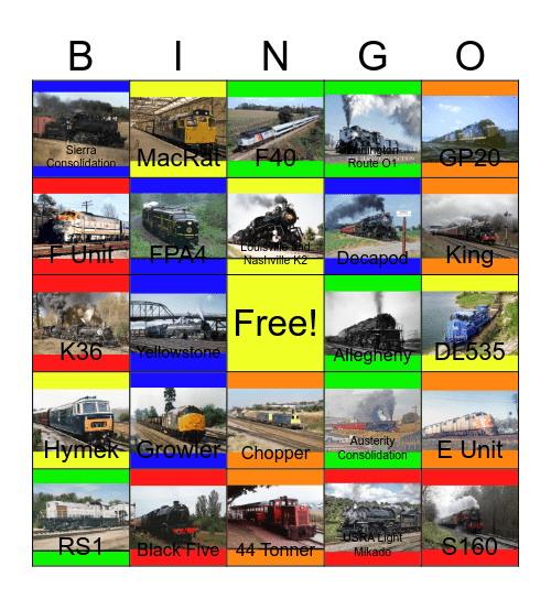 Tourist Railroads that I would like to take a photograph one day Bingo Card