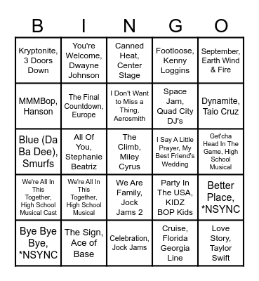 Music Bingo #2 Bingo Card