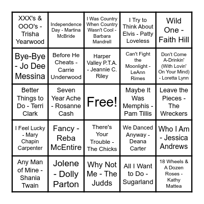 QUEENS OF COUNTRY Bingo Card
