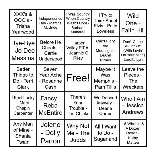 QUEENS OF COUNTRY Bingo Card