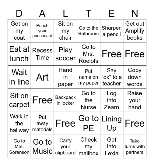 What Can I Do On My Own? Bingo Card