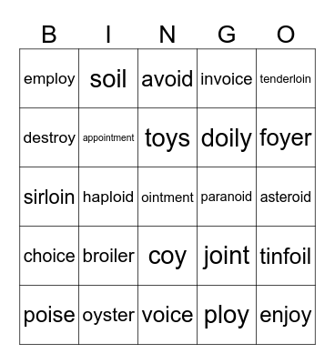 oy/oi Bingo Card