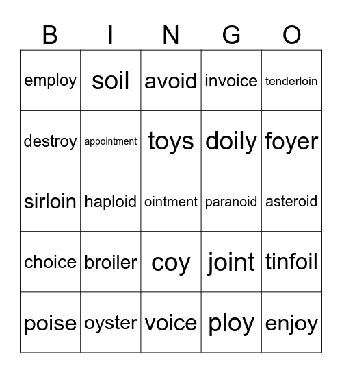 oy/oi Bingo Card