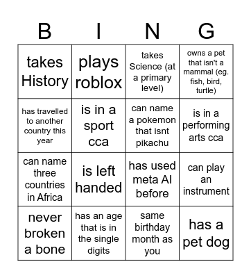 Get to know each  other :) Bingo Card