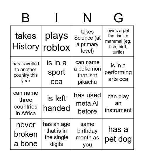 Get to know each  other :) Bingo Card