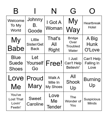 Elvis Live! Bingo Card
