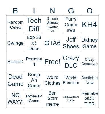 Game Awards 2025 Bingo Card