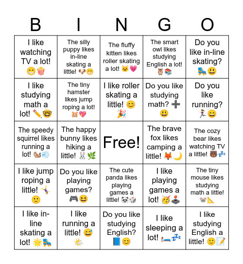 B5 L5 Do you like studying math? ➕😃 Bingo Card