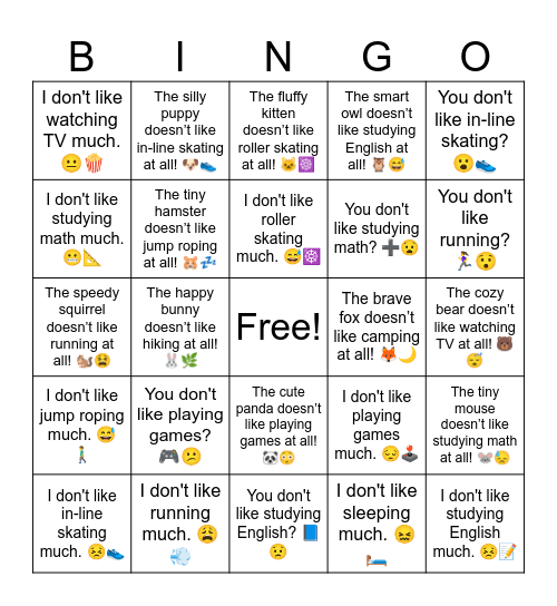 B5 L6 I don't like watching TV much. 😐🍿 Bingo Card
