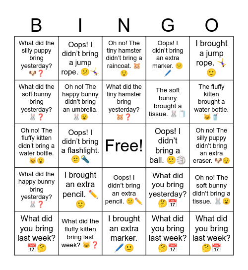 B5 L7 I brought a flashlight. 🔦🙂 Bingo Card