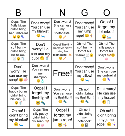 B5 L8 Oops! I forgot my notebook! 😅📓 Bingo Card