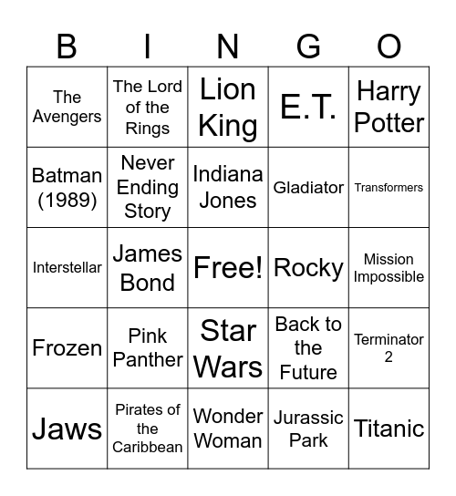 Movie Scores Bingo Card