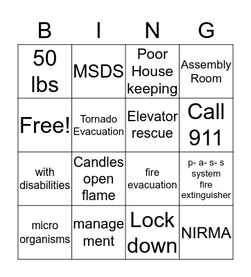 Safety Manual Bingo Card