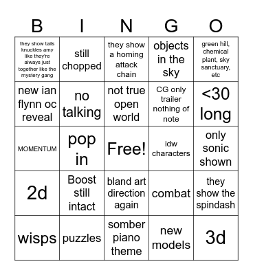 sonic tga bingo Card