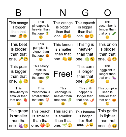 B5 L12 This pea pod is smaller than that one. 🟢😆 Bingo Card