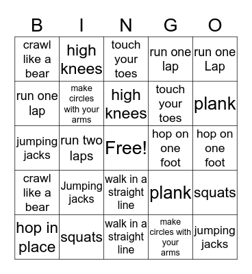 workout bingo Card