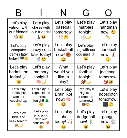 B5 L14 Let’s play bingo today! 🎉🟩 Bingo Card