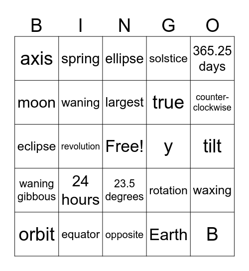 Seasons & Moon Phases Bingo Card