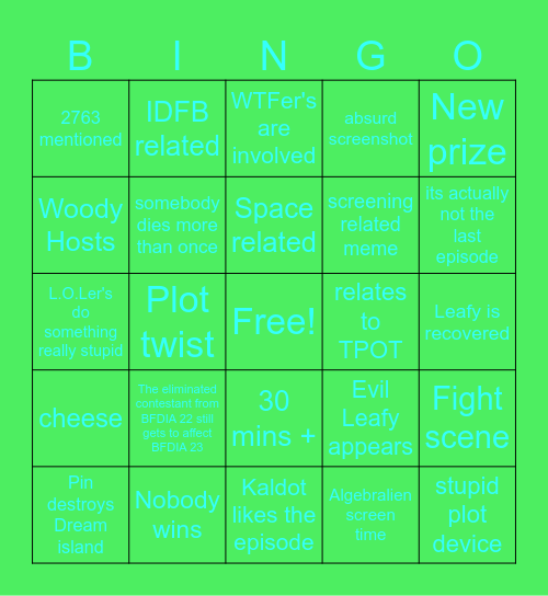 BFDIA 23 Bingo Card