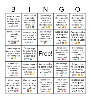 B18 L17 Inosuke says he is going to wrestle a bear next year! 🐻💥 Bingo Card