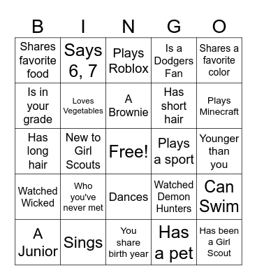 Friendship Bingo: Find Someone Bingo Card