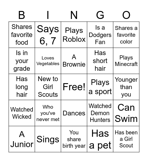 Friendship Bingo: Find Someone Bingo Card