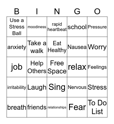 Stress Bingo Card