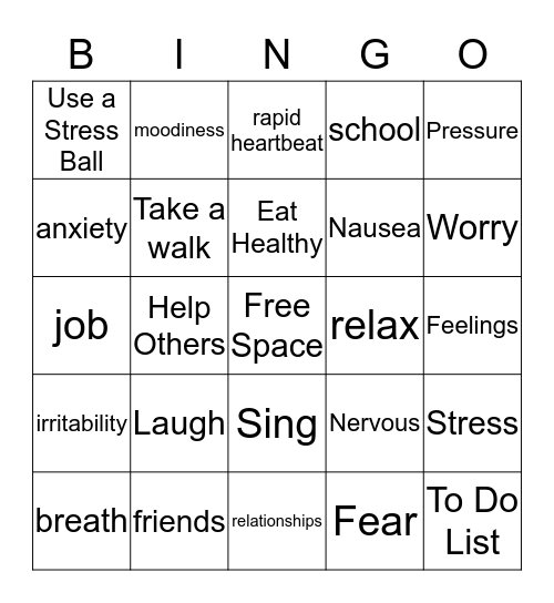 Stress Bingo Card