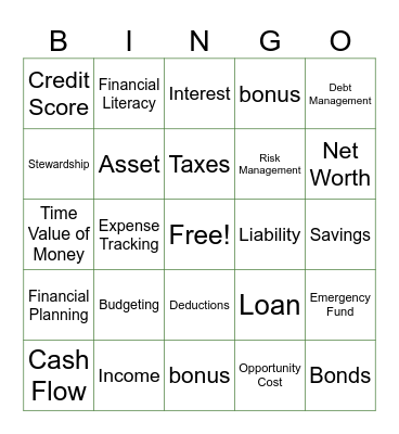 Financial Stewardship Bingo Card