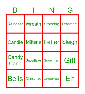 Merry Christmas Bingo Card