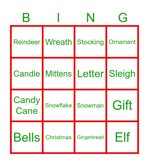 Merry Christmas Bingo Card