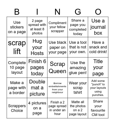 Fall Scrapbook Retreat 2025 Bingo Card