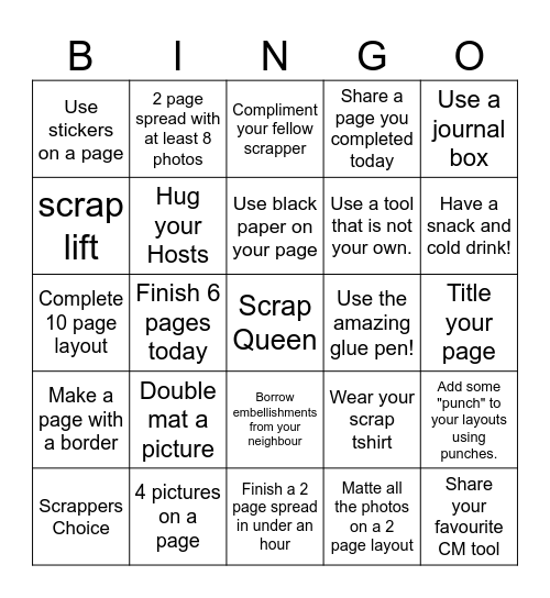 Fall Scrapbook Retreat 2025 Bingo Card