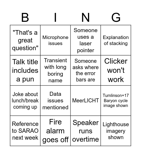 Astro Student Talks Bingo Card