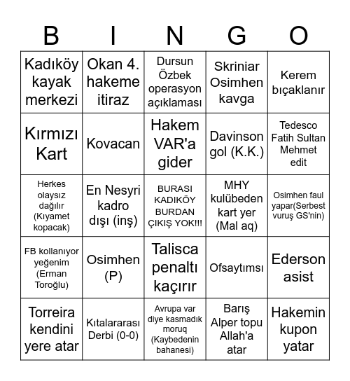 FB - GS Derbi Bingo Card