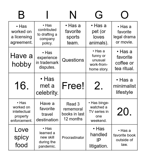 Legal & Compliance - Get to Know Bingo Card