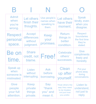 Respect Bingo Card