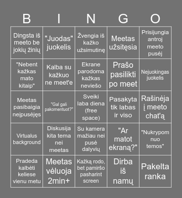 Teams Meeting Bingo Card