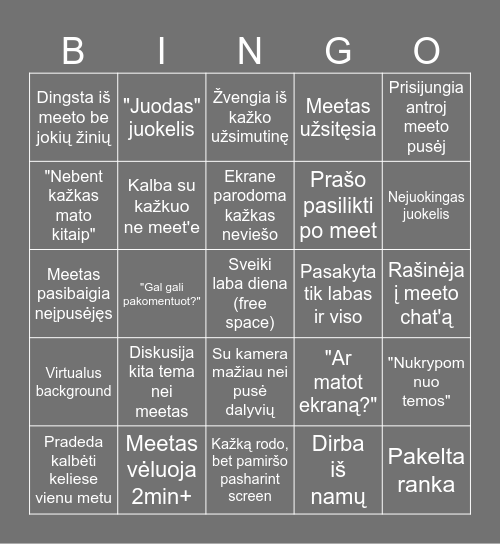 Teams Meeting Bingo Card