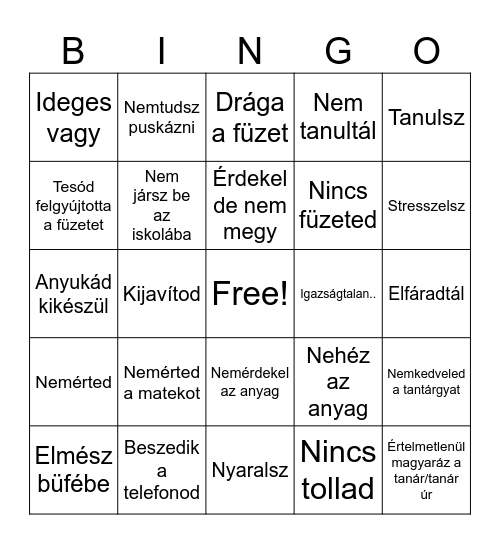 Bukásra állsz Bingo Card