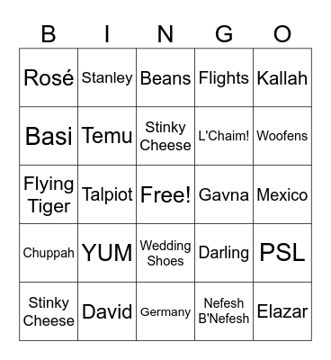 Batia's Bridal Shower Bingo! Bingo Card