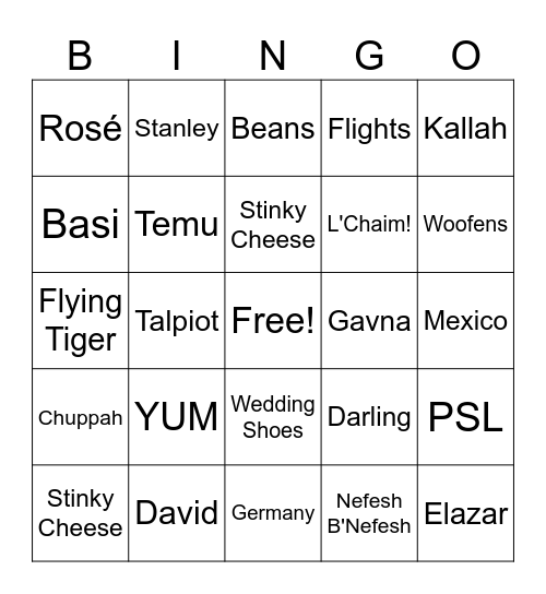 Batia's Bridal Shower Bingo! Bingo Card
