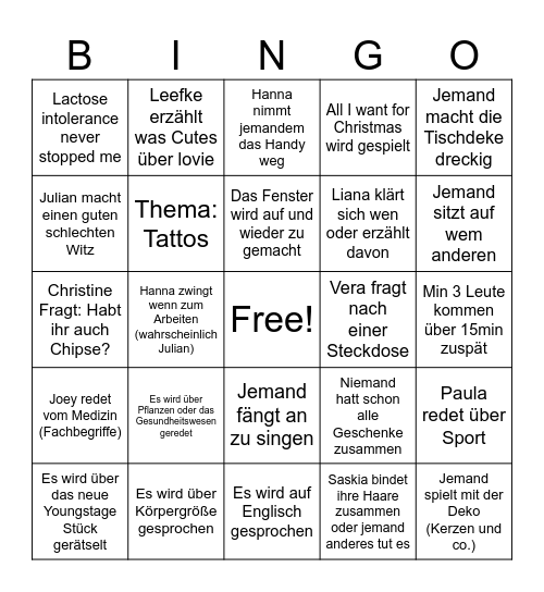 Keller Weihnachtsfeier Bingo Card