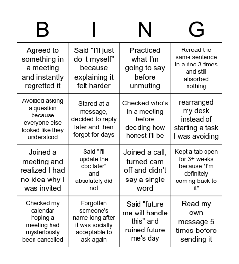 "Never Have I Ever" Bingo Card